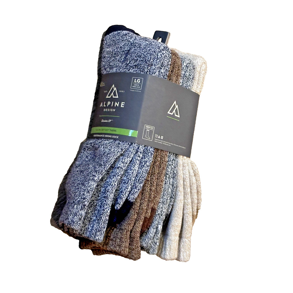 ALPINE DESIGN MEN'S PERFORMANCE HIKER SOCKS 4 PACK SIZE LARGE (SIZE 9-12) NWT